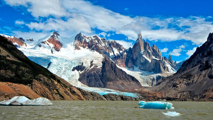 Blick vom Eisbergstrand auf Glaciar Torre und Cerro Torre - Mechthild Schröder